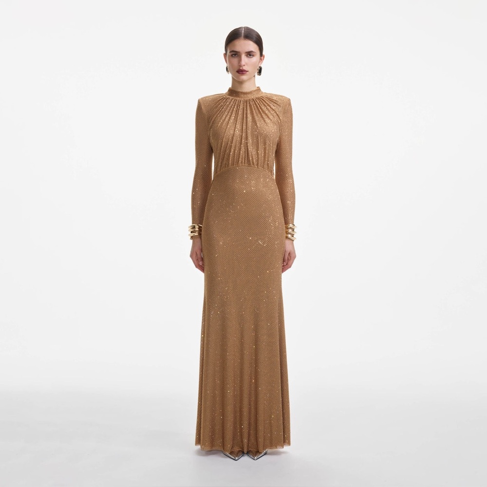 Self-Portrait Gold Rhinestone Maxi Dress